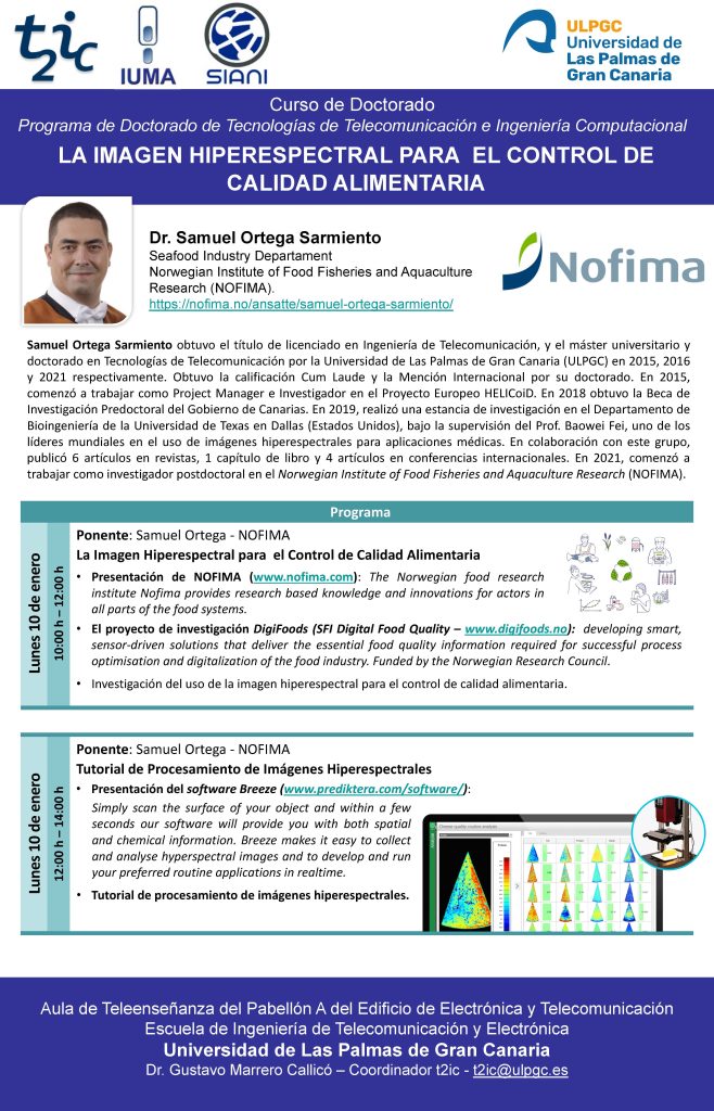 Imagen destacada de (Curso de doctorado T2IC – La imagen hiperespectral para el control de calidad alimentaria – Samuel Ortega Sarmiento, 10/01/2022)